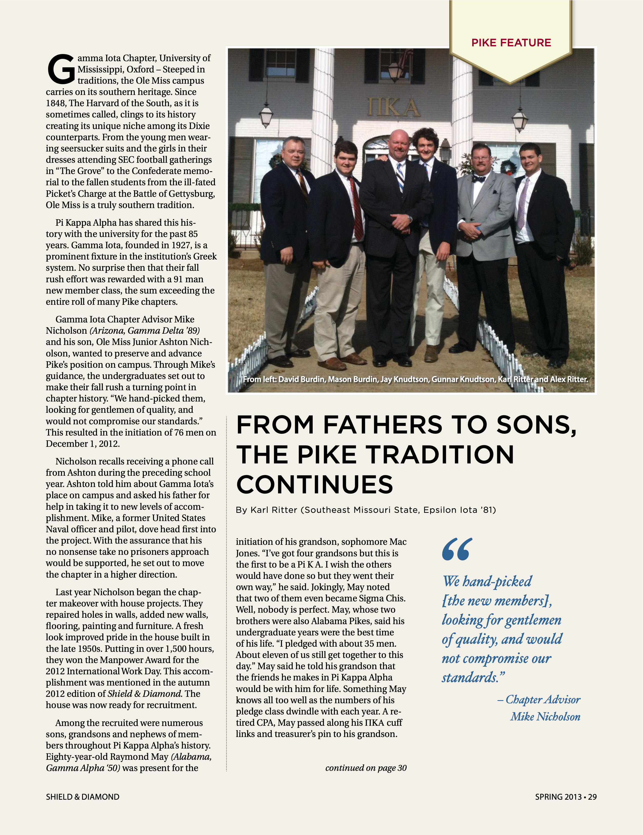Pike Feature: From Father to Sons, the Pike Tradition Continues, Spring 2013